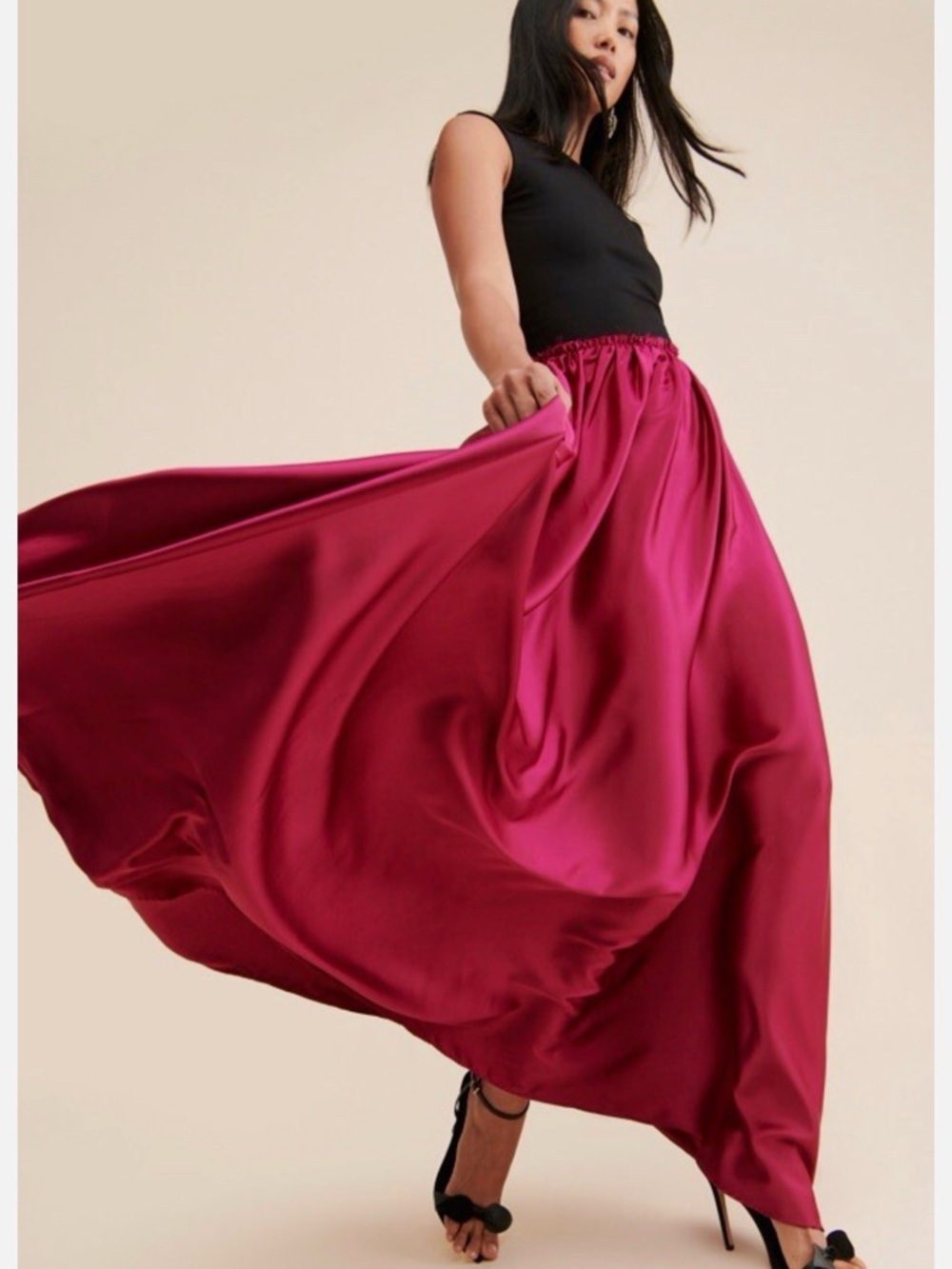 Women's Fuchsia Satin Maxi Dress